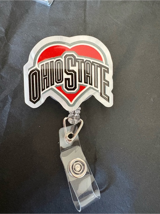 Accessories - Ohio State Heart Badge Reel - Red, White, Black